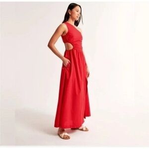 Abercrombie & Fitch Maxi One Shoulder Cut Out & Slit Dress Red Large
